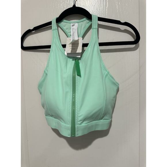Fabletics Zip-Front Racerback Swim Top (Size M) -Sugared Lime/Hyper Turf - Picture 9 of 12